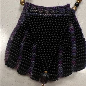 Gorgeous Beaded Black and Purple Pouch Necklace
